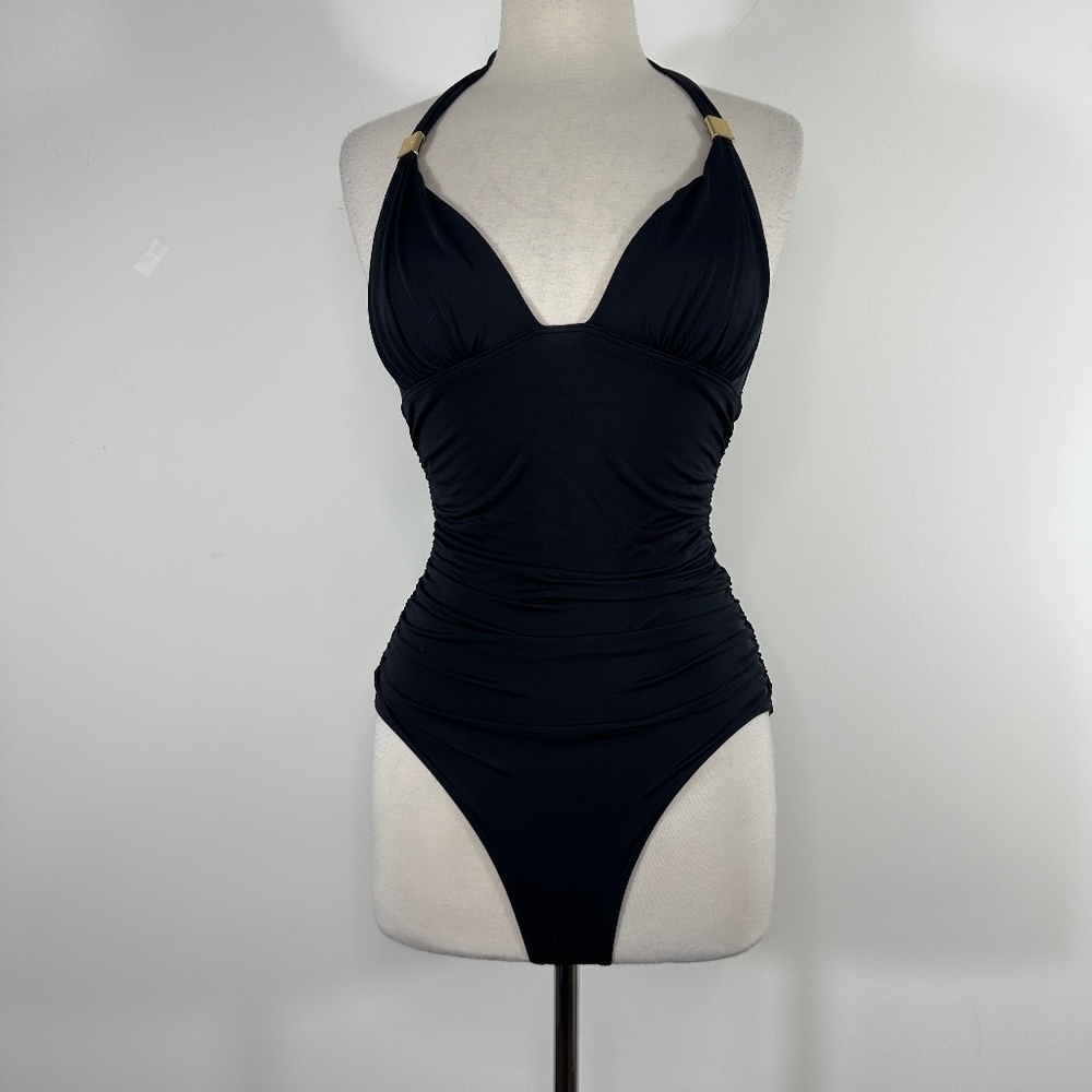 Victoria’s Secret Black One Piece Halter Swimsuit Size Small Ruched